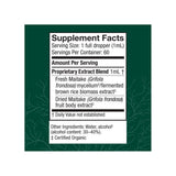Host Defense Maitake Extract 2 fl oz supplement facts panel listing ingredients, dosage, and serving size