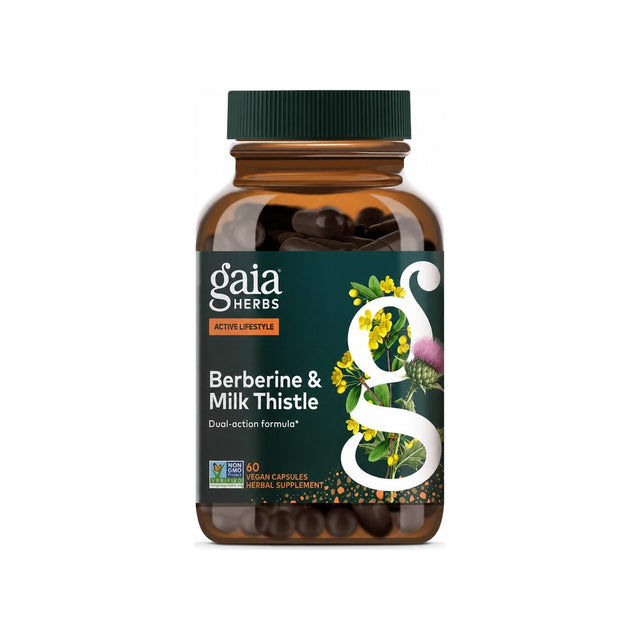 Gaia Herbs Berberine & Milk Thistle 60 vegan capsule bottle front packshot