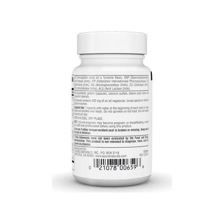 Source Naturals Daily Essential Enzymes supplement facts panel listing ingredients and serving size