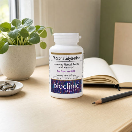 BioClinic Naturals Phosphatidylserine 100mg Softgels bottle with supplement box details