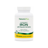 NaturesPlus Chewable Iron with Vitamin C & Herbs 90 tablet bottle, cherry flavor front label