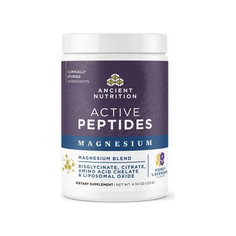Ancient Nutrition Active Peptides Magnesium Powder Lavender Honey 30-serving container front packshot