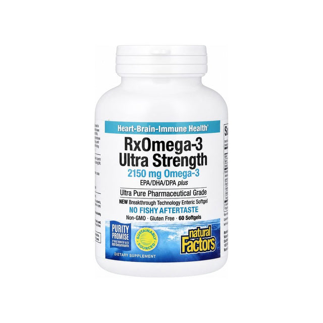 Natural Factors RxOmega-3 Ultra Strength 60 softgels front bottle