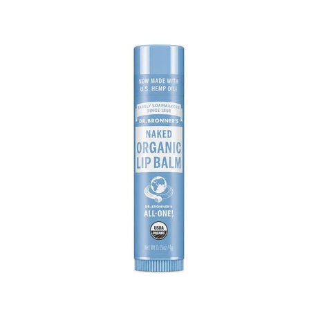 Dr. Bronner's Organic Lip Balm Naked tube front label, 0.15 oz