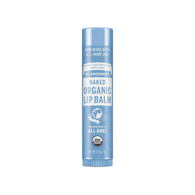 Dr. Bronner's Organic Lip Balm Naked tube front label, 0.15 oz