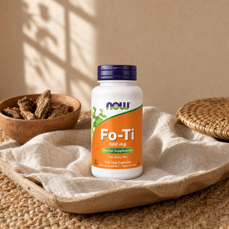 NOW Foods Fo-Ti 560 mg side label with suggested use, cautions, and quality notes