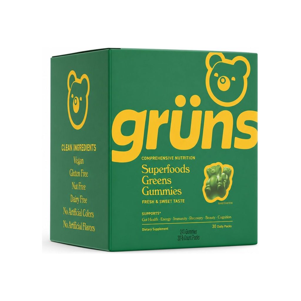 Grüns Adult Superfood Greens Gummies Original Low Sugar box with 30 daily packs
