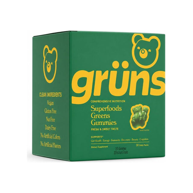 Grüns Adult Superfood Greens Gummies Original Low Sugar box with 30 daily packs