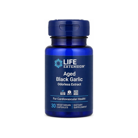 Life Extension Aged Black Garlic Odorless Extract 30 vegetarian capsules bottle front label