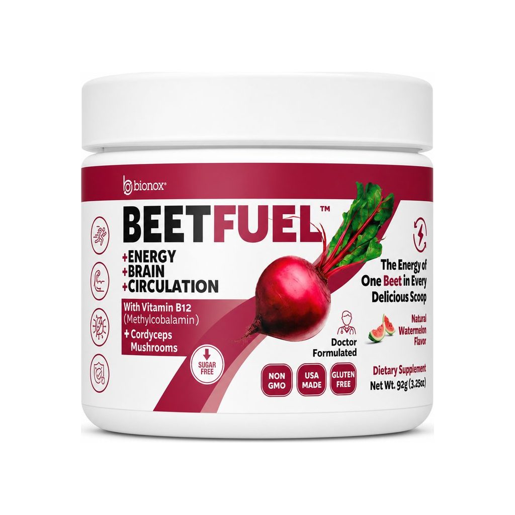 Bionox BeetFuel Powder 3.25 oz tub with watermelon and beet graphics