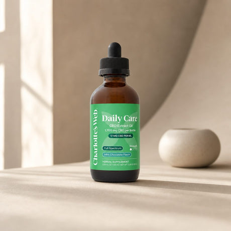 Charlotte's Web Daily Care 17mg CBD Oil in a wellness lifestyle scene