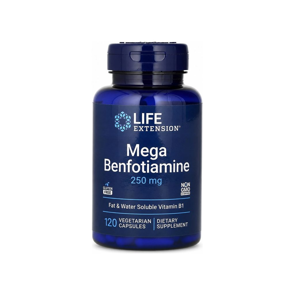 Life Extension Mega Benfotiamine 250 mg 120 vegetarian capsules front bottle