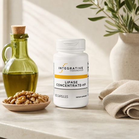 Integrative Therapeutics Lipase Concentrate-HP bottle with side label and quality badge