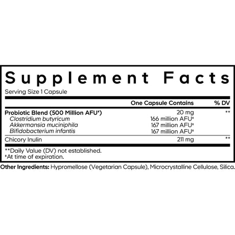 Codeage GLP-1 Probiotic+ Capsules supplement facts panel listing ingredients, dosage, and serving size