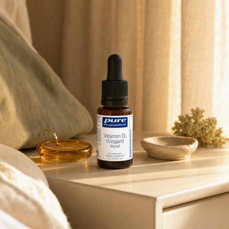 Pure Encapsulations Vitamin D3 (Vegan) Liquid drop bottle on a bright countertop