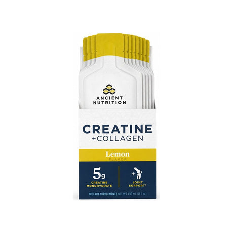 Ancient Nutrition Creatine + Collagen Gel Lemon box with 15 single-serving pouches