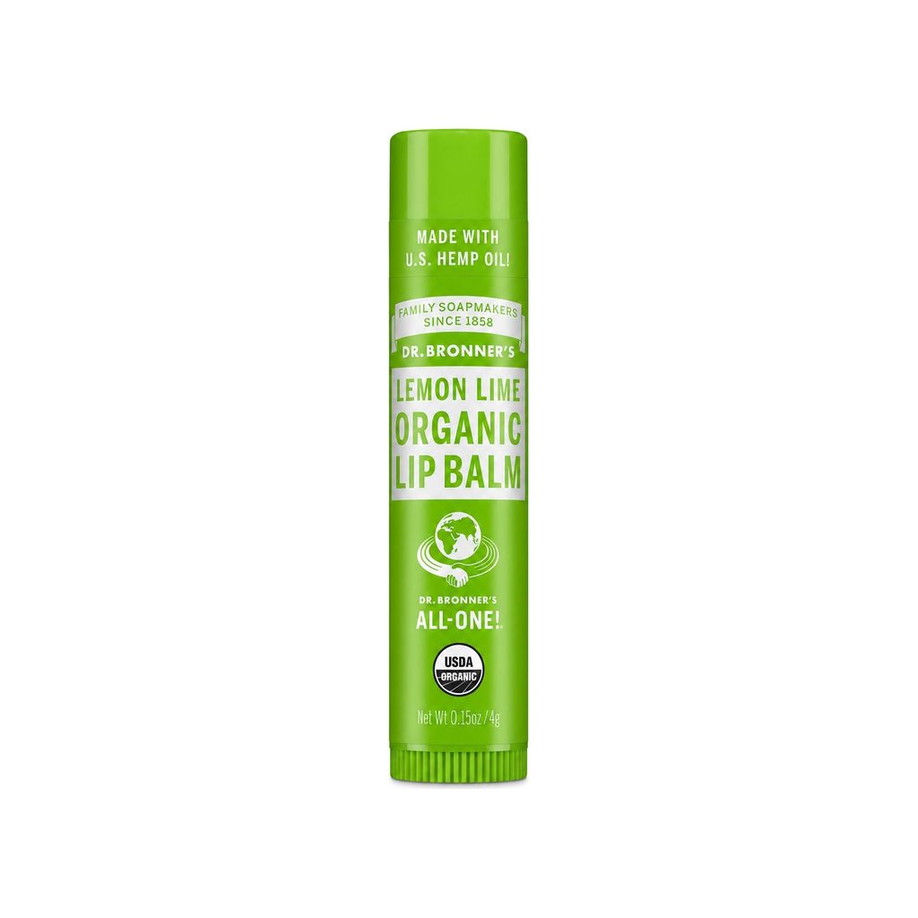 Dr. Bronner's Organic Lip Balm Lemon Lime front tube with USDA Organic label