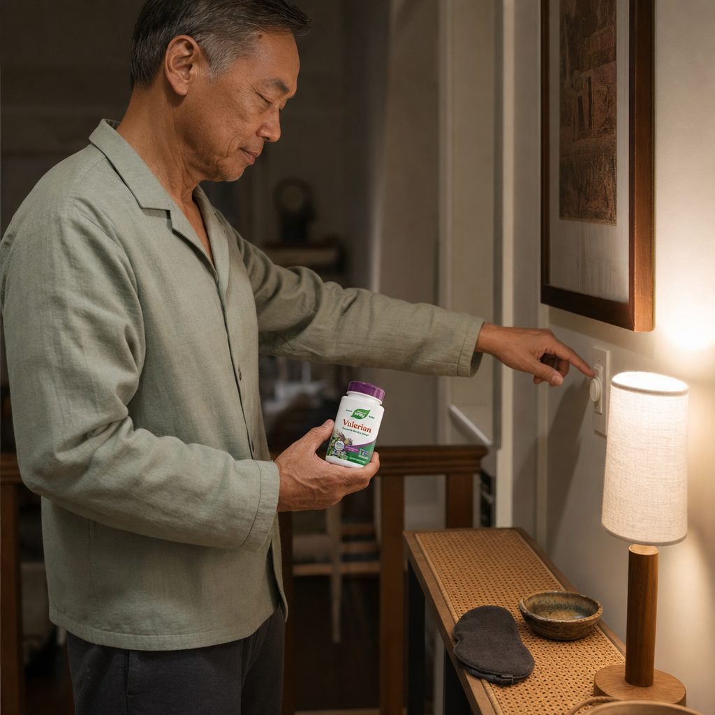 Nature's Way Valerian product packaging showing sleep support callouts