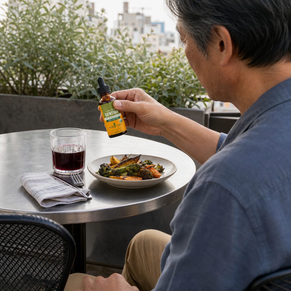 Herb Pharm Gentian 1 oz amber dropper bottle for diluted pre-meal use