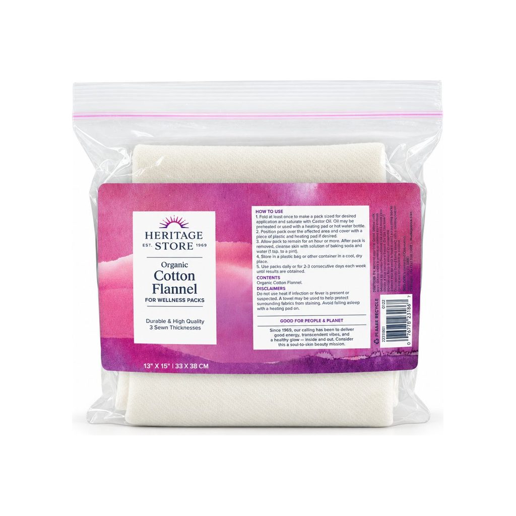 Heritage Store Organic Cotton Flannel in its resealable package, 13 x 15 inches