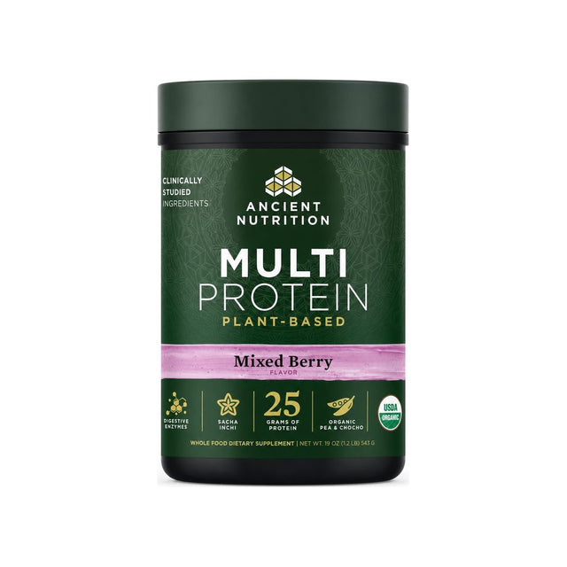 Ancient Nutrition Mixed Berry plant powder 15 serving front tub