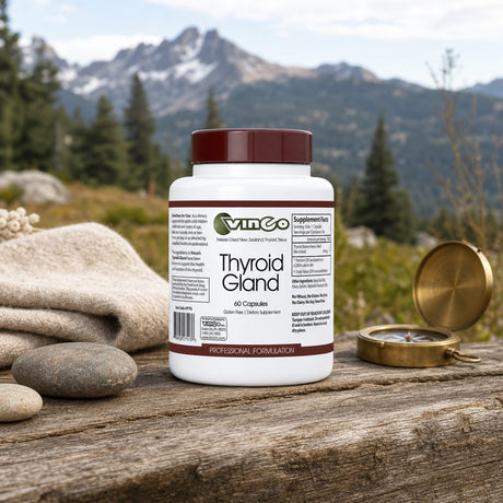 Vinco Thyroid Gland Capsules bottle showing professional formulation label details