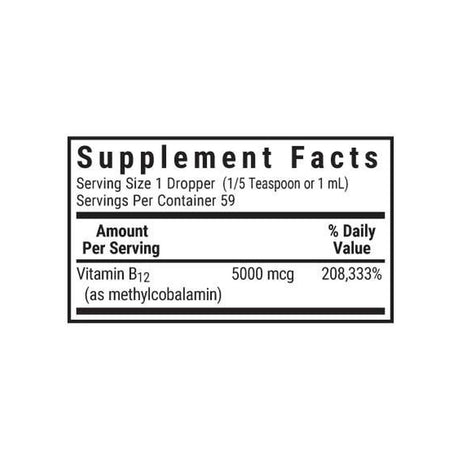 Bluebonnet Liquid CellularActive Methylcobalamin Vitamin B12 supplement facts panel with dosage