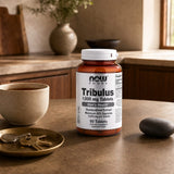 NOW Foods Tribulus 1000 mg bottle angled view showing the sports nutrition label
