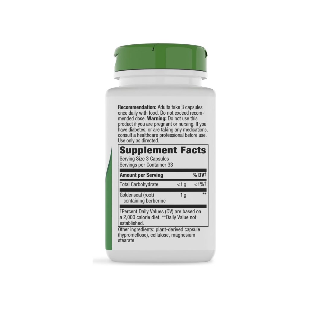 Nature's Way Goldenseal supplement facts panel listing ingredients and serving size