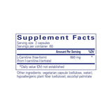 Pure Encapsulations L-Carnitine supplement facts panel listing ingredients, dosage, and serving size