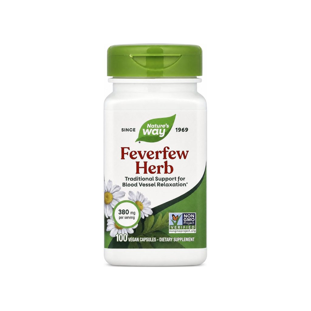 Nature's Way Feverfew Herb 380 mg 100 vegan capsules front bottle label