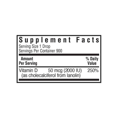 Bluebonnet Liquid Vitamin D3 Drops supplement facts panel listing ingredients and serving size
