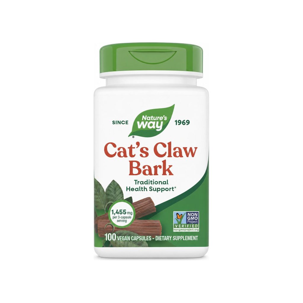 Nature's Way Cat's Claw Bark 100 vegan capsules front bottle with Non-GMO Project Verified badge