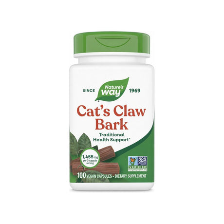 Nature's Way Cat's Claw Bark 100 vegan capsules front bottle with Non-GMO Project Verified badge