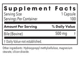 Allergy Research Group Ox Bile 500 mg supplement facts: bile (bovine) 500 mg per capsule