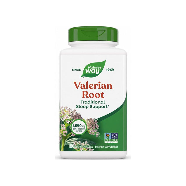 Nature's Way Valerian Root 180 vegan capsules bottle front label