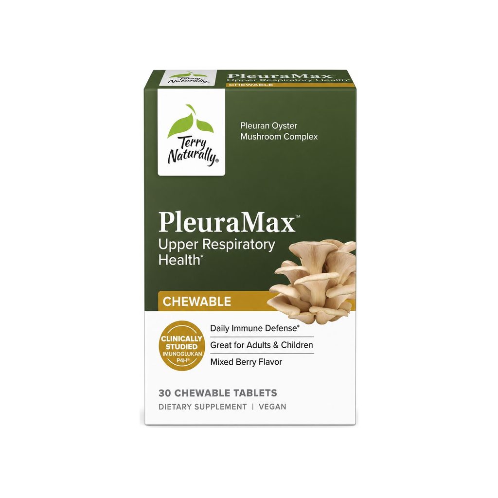 Terry Naturally PleuraMax Chewable 30-tablet bottle with mixed-berry label