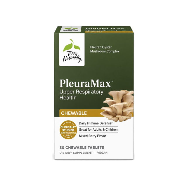 Terry Naturally PleuraMax Chewable 30-tablet bottle with mixed-berry label