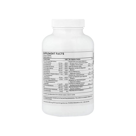 Thorne Women's Multi 50+ supplement facts panel listing ingredients, dosage, and serving size