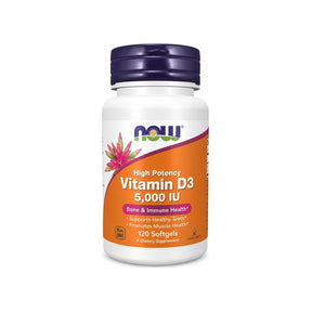 NOW Foods D-3 5000 IU 120 softgels bottle front label
