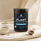 Ancient Nutrition Plant Protein+ Vanilla lifestyle scene with prepared drink