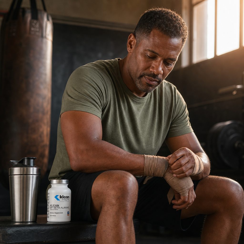 Klean Athlete SR Beta-Alanine 120 Tablets bottle shown at an angle