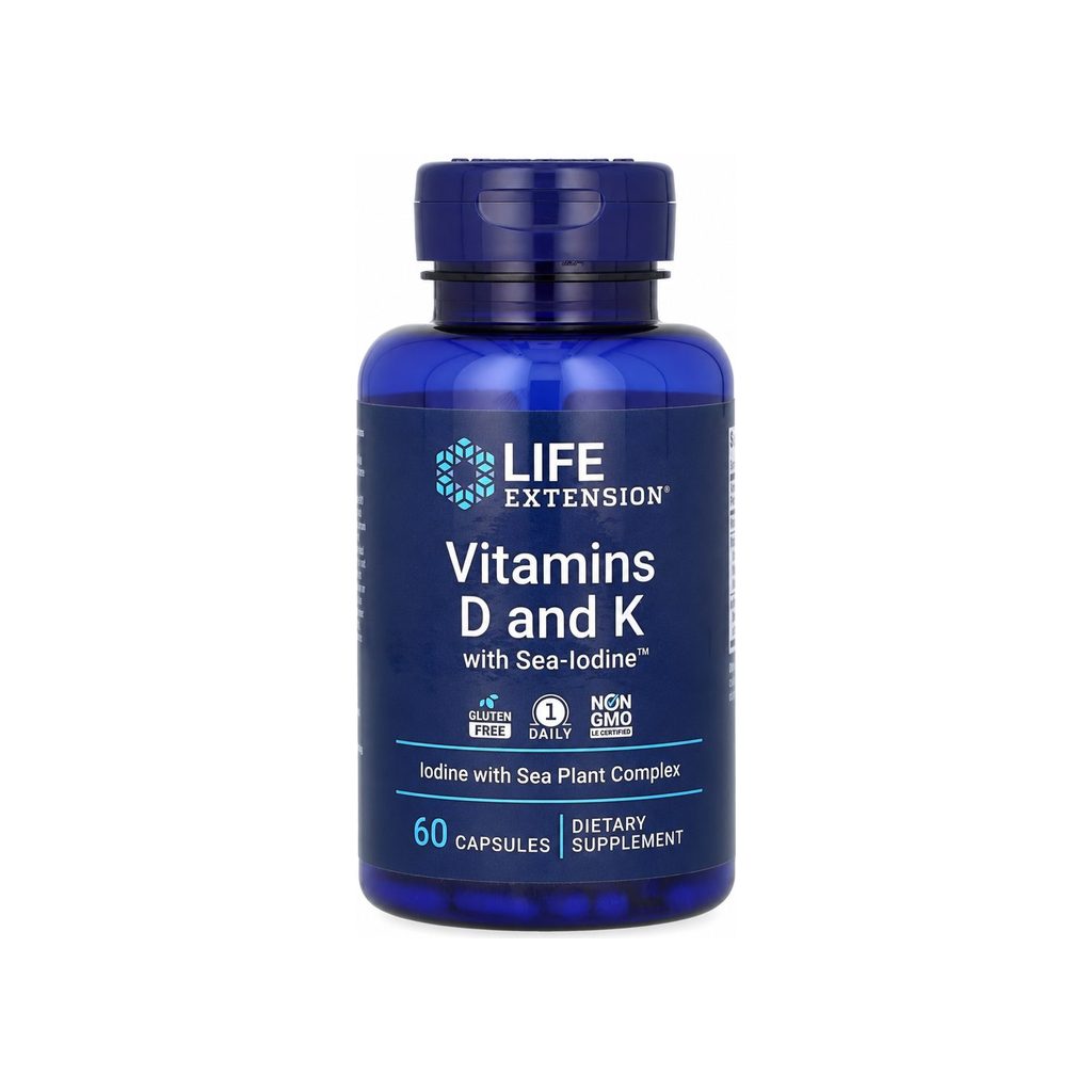 Life Extension D & K with Sea-Iodine 60 capsule bottle front label
