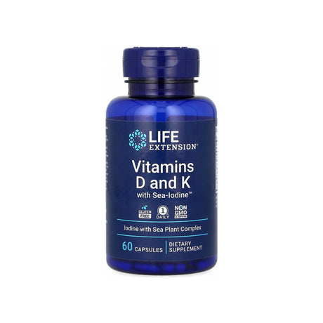 Life Extension D & K with Sea-Iodine 60 capsule bottle front label