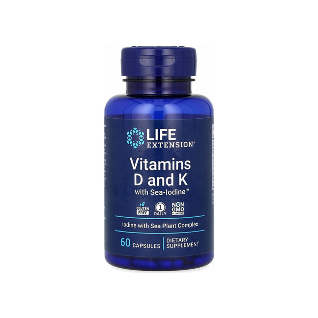 Life Extension D & K with Sea-Iodine 60 capsule bottle front label