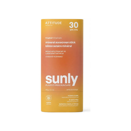 Attitude Mineral Sunscreen Stick SPF 30 Tropical front packaging in plastic-free paper tube