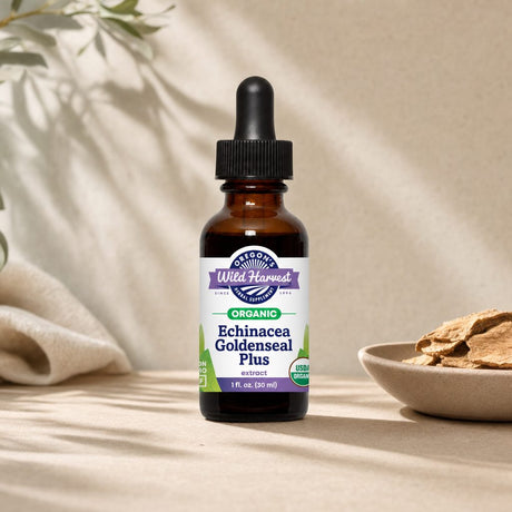 Oregon's Wild Harvest Echinacea Goldenseal Plus side bottle label with organic extract details