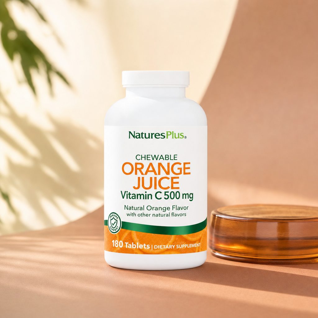 NaturesPlus Orange Juice Vitamin C 500 mg Chewables bottle side label with product details