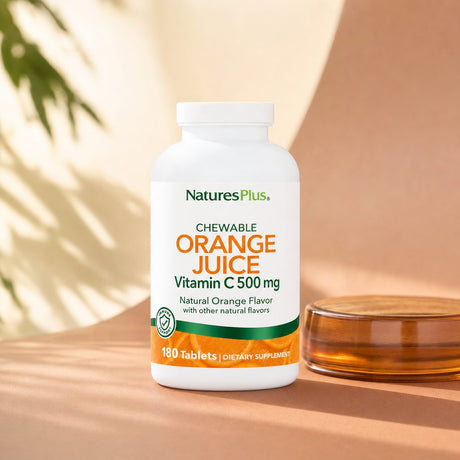 NaturesPlus Orange Juice Vitamin C 500 mg Chewables bottle side label with product details