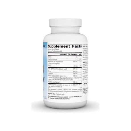 Source Naturals Theanine Serene with Relora supplement facts panel with ingredients and serving size